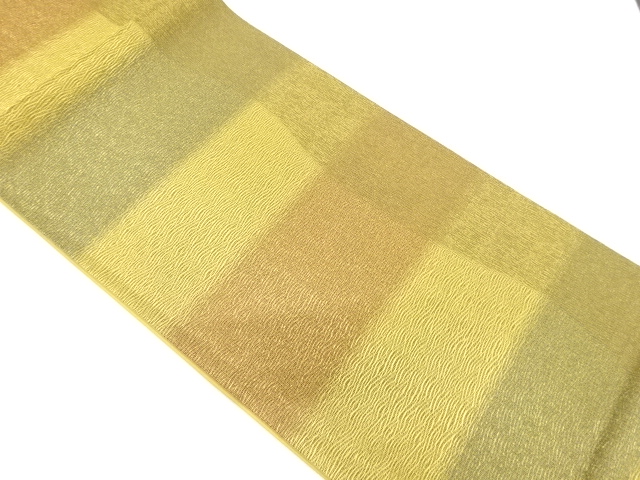 金糸　よろけ縞に横段模様織り出し全通袋帯